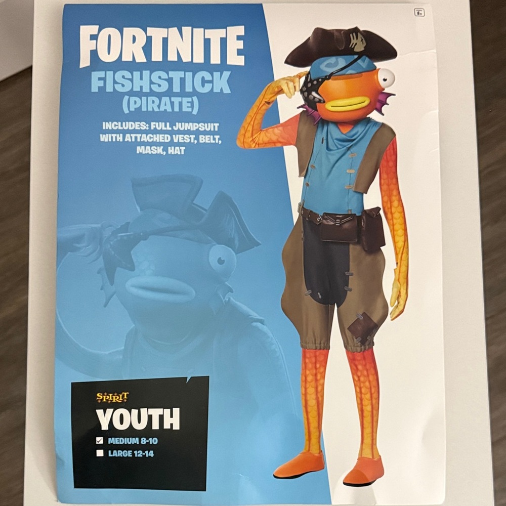 Spirit Fortnite Fishstick Pirate Costume for Kids - Size Medium 8-10